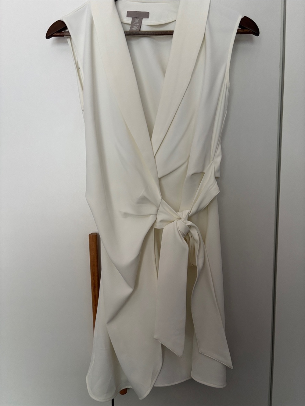 H&M Cream Sleeveless Wrap-Style Mini Dress with Waist Tie